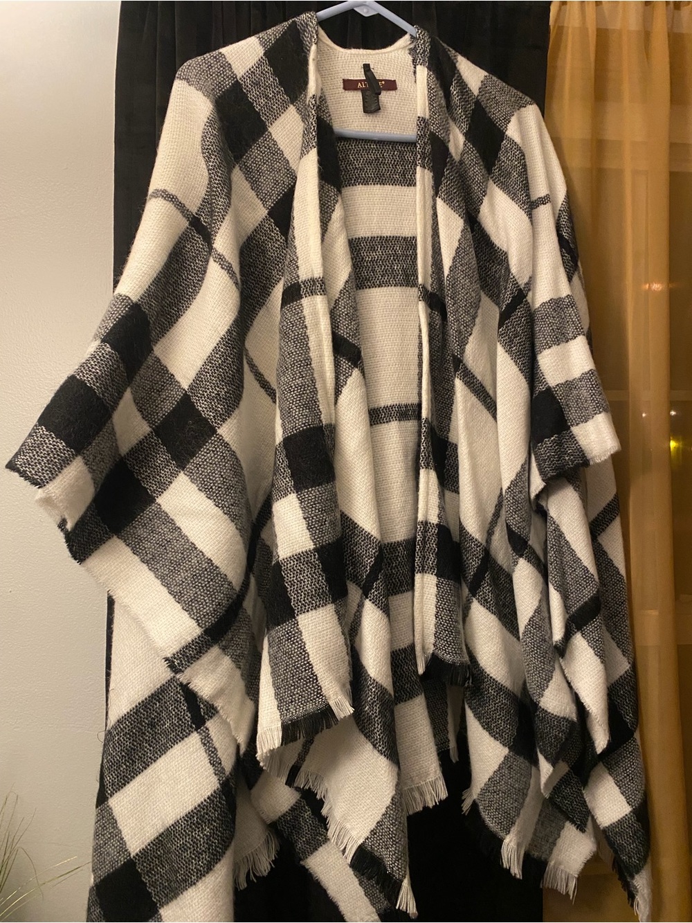 Black & White Buffalo Checked Open Front Poncho